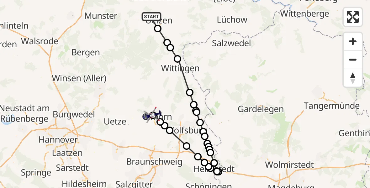 Flugroute Polizeihubschrauber Uelzen - Gifhorn Bundespolizei Hubschrauberlandeplatz, 01 September 2026, 14:59