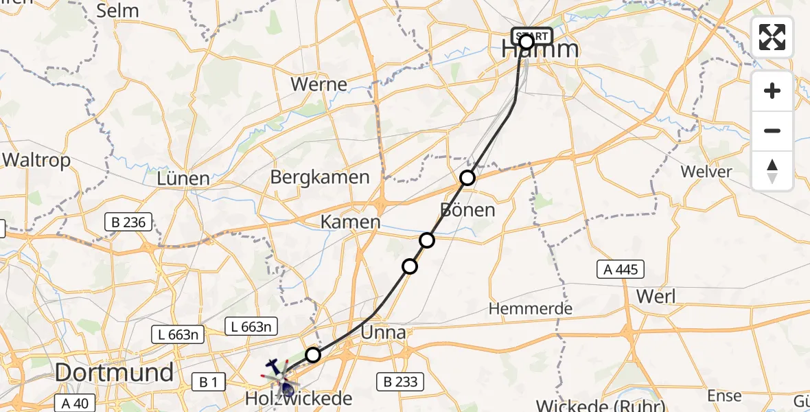 Flugroute Polizeihubschrauber Hamm-Lippewiesen Flugplatz - Dortmund Flughafen, 01 September 2026, 15:04