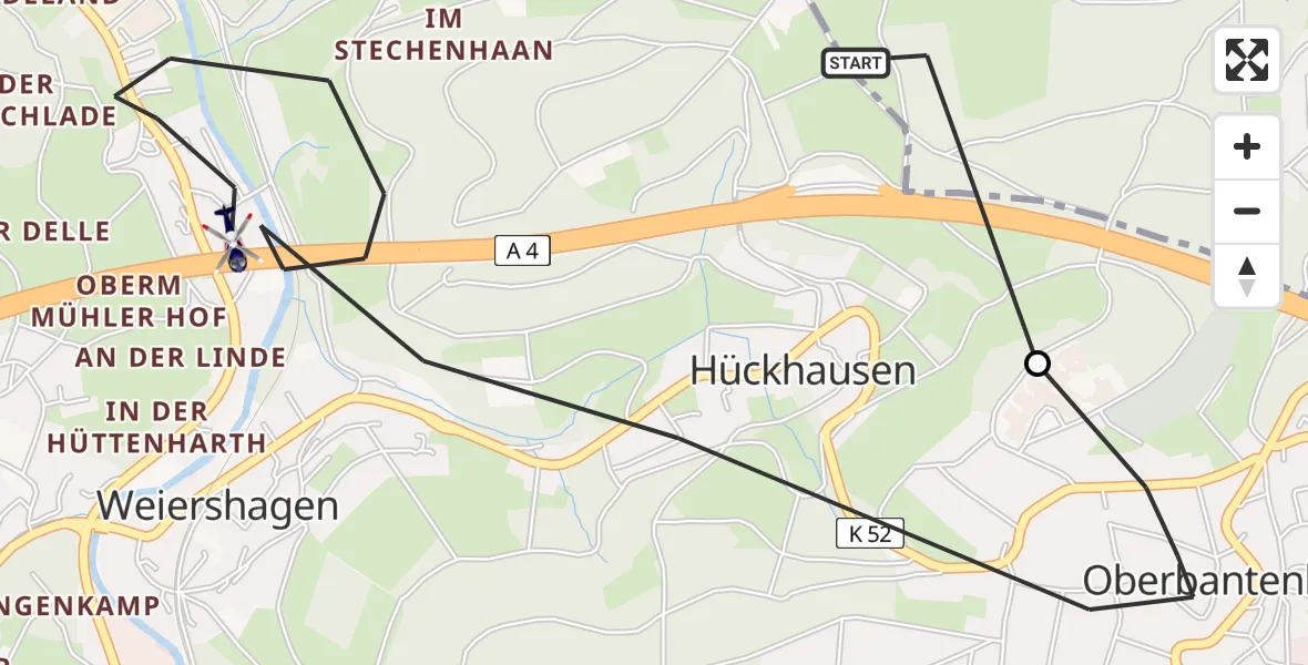 Flugroute Polizeihubschrauber Gummersbach - Wiehl, 01 September 2026, 15:05