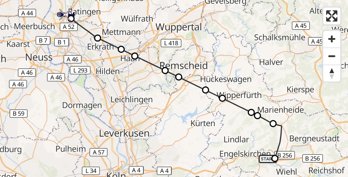 Flugroute Polizeihubschrauber Wiehl - Düsseldorf Flughafen, 01 September 2026, 15:10