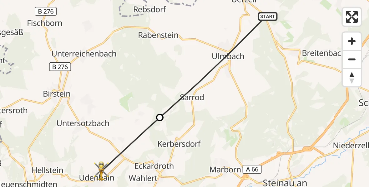Flugroute Rettungshubschrauber Steinau an der Straße - Brachttal, 01 September 2026, 15:11
