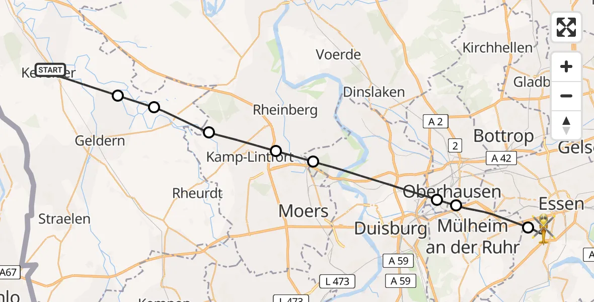 Flugroute Ambulanzhubschrauber Kevelaer - Essen, 01 September 2026, 15:16