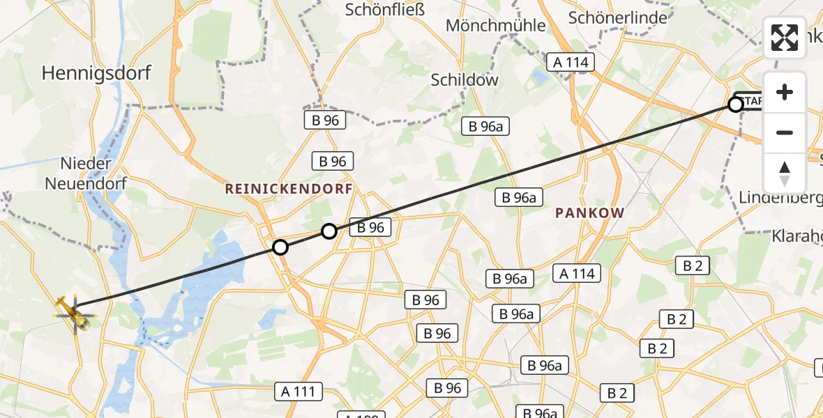 Flugroute Rettungshubschrauber Helios Clinic Berlin-Buch - Berlin, 01 September 2026, 15:16