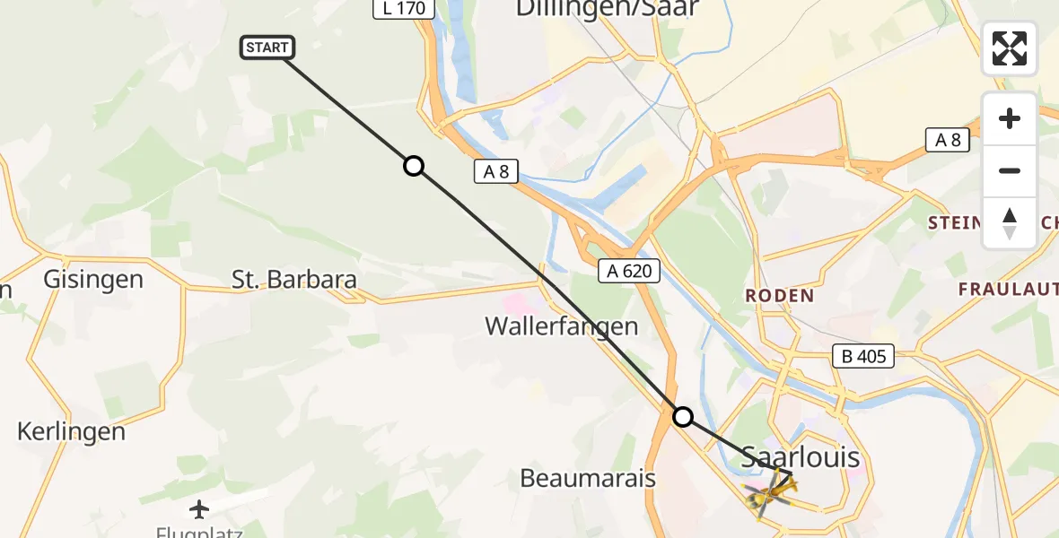 Flugroute Rettungshubschrauber Rehlingen-Siersburg - Saarlouis, 01 September 2026, 15:21