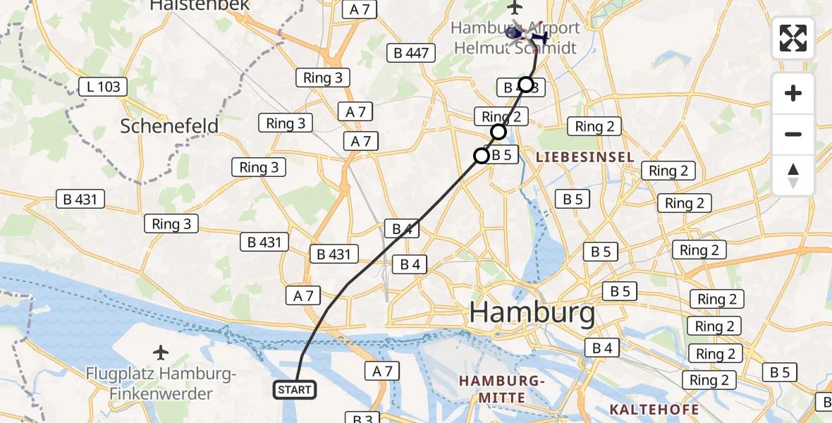 Flugroute Polizeihubschrauber Hamburg - Hamburg Helmut Schmidt Flughafen, 01 September 2026, 15:22