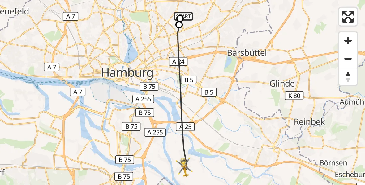 Flugroute Rettungshubschrauber Hamburg Military Hospital - Hamburg, 01 September 2026, 15:25