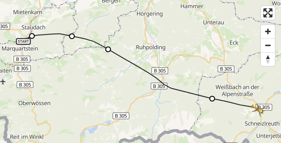 Flugroute Rettungshubschrauber Marquartstein - Schneizlreuth, 01 September 2026, 15:32