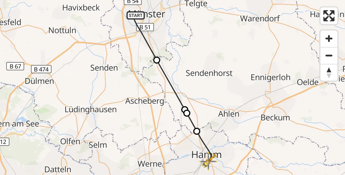 Flugroute Rettungshubschrauber Münster - Hamm, 01 September 2026, 15:36