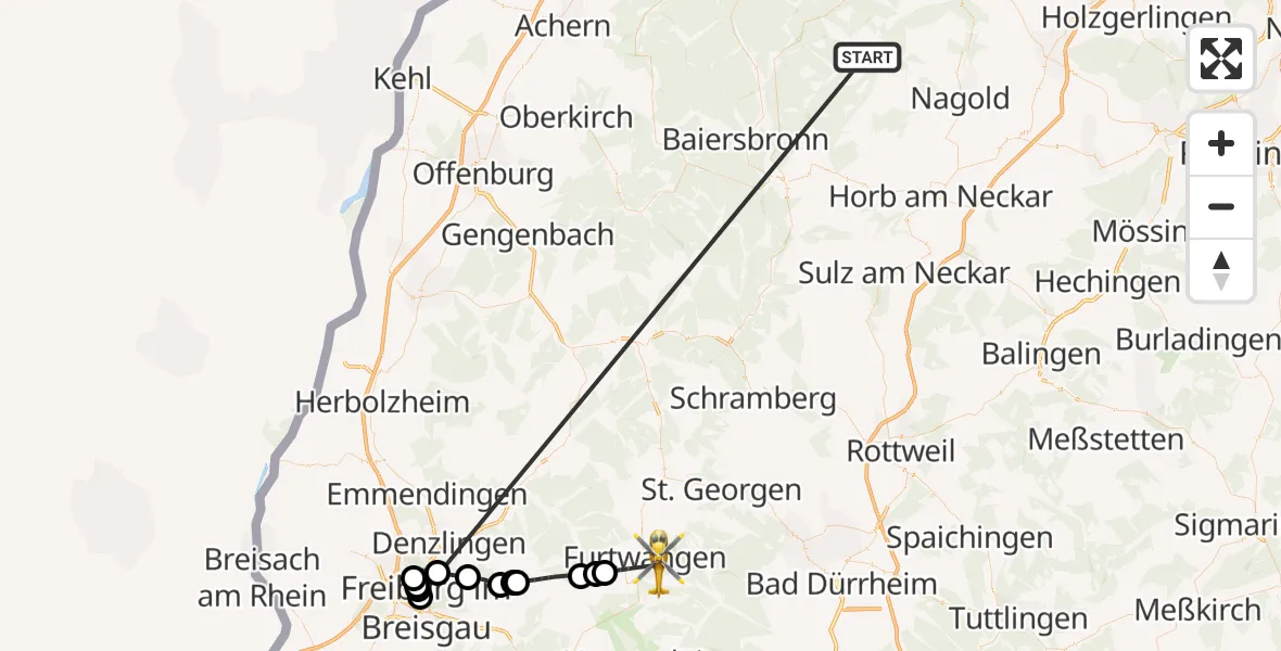 Flugroute Ambulanzhubschrauber Altensteig - Furtwangen im Schwarzwald, 01 September 2026, 15:51