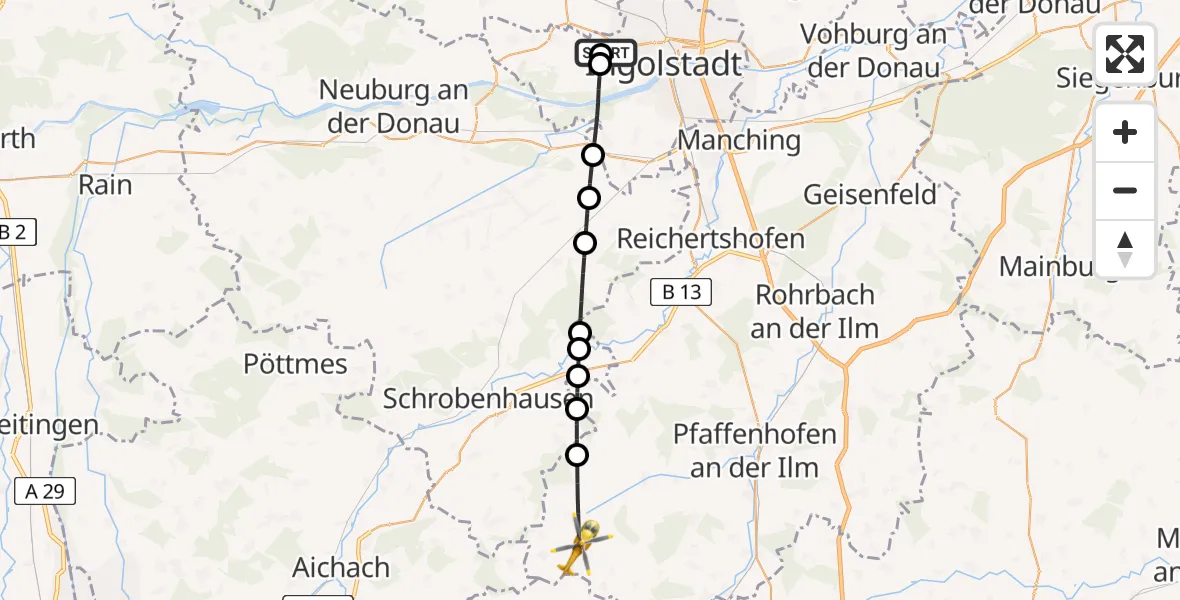 Flugroute Rettungshubschrauber Ingolstadt Hospital - Gerolsbach, 01 September 2026, 15:51
