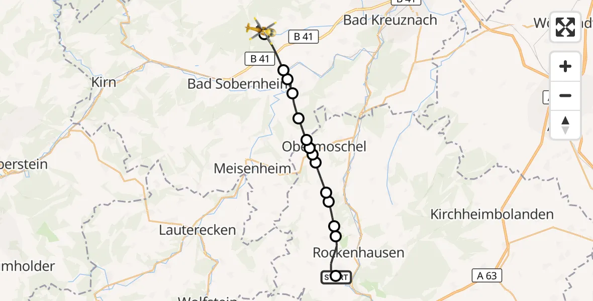 Flugroute Rettungshubschrauber Imsweiler UL - Bockenau, 01 September 2026, 15:56