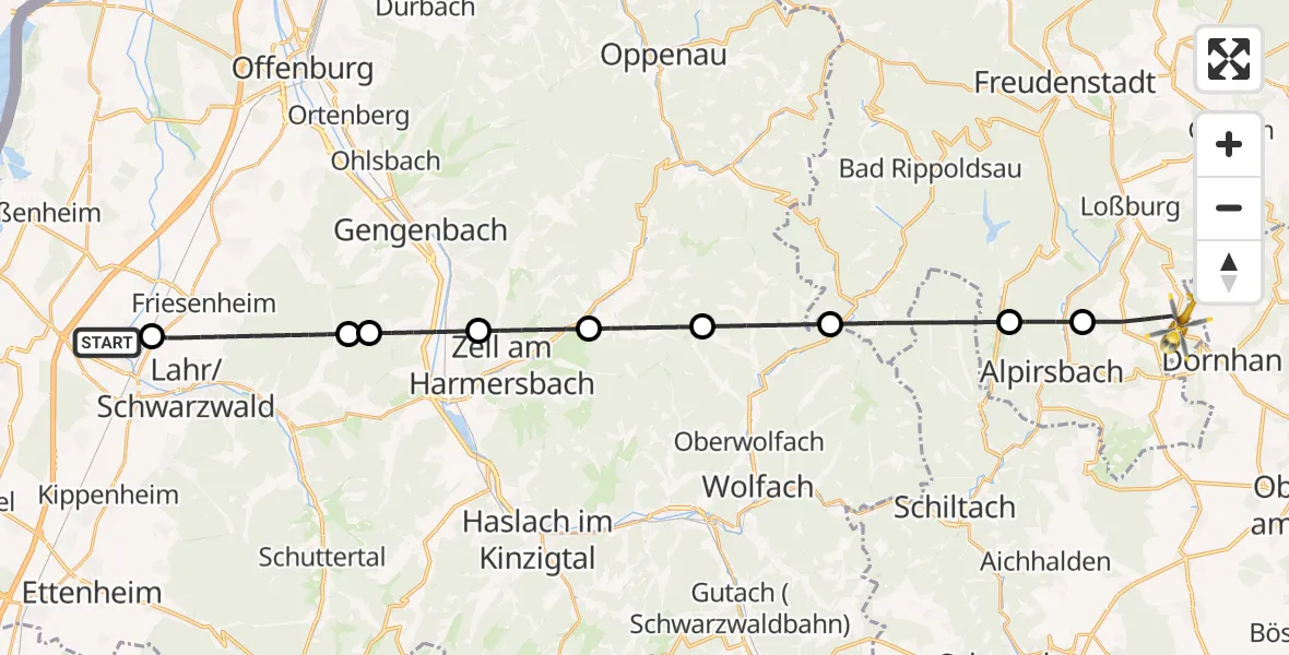 Flugroute Rettungshubschrauber Lahr Flughafen - Loßburg, 01 September 2026, 15:58
