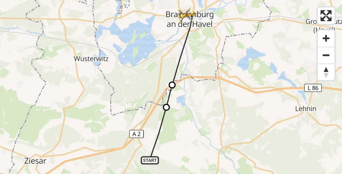 Flugroute Rettungshubschrauber Wollin - Brandenburg an der Havel, 01 September 2026, 16:07