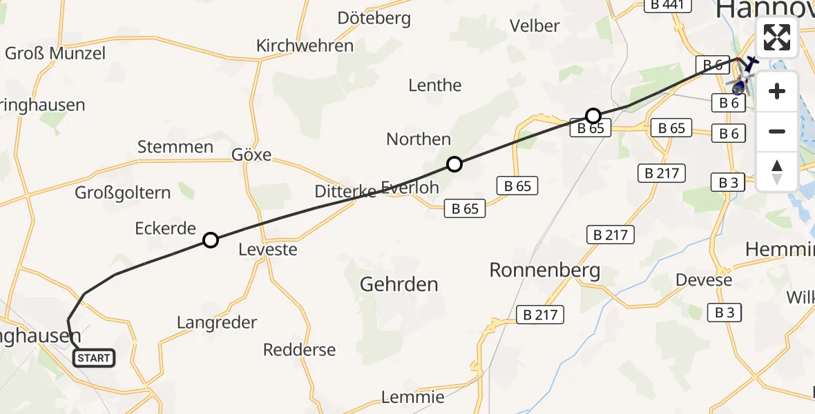 Flugroute Polizeihubschrauber Barsinghausen - Hannover, 01 September 2026, 16:09