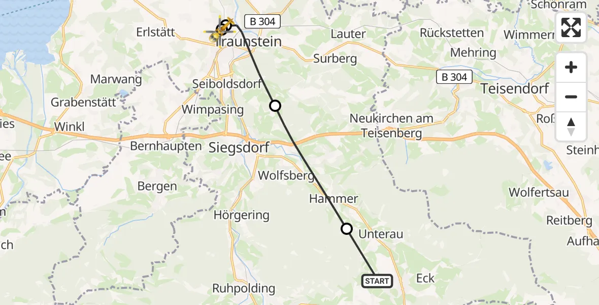 Flugroute Rettungshubschrauber Inzell - Traunstein Hospital, 01 September 2026, 16:13