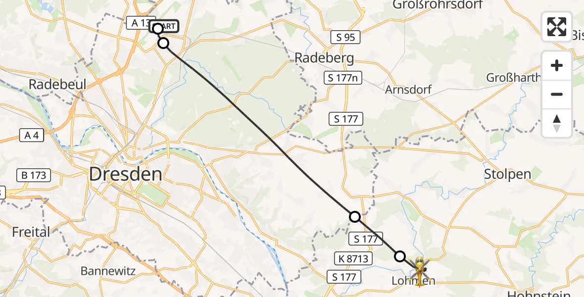 Flugroute Rettungshubschrauber Dresden Bundespolizei Hubschrauberlandeplatz - Lohmen, 01 September 2026, 16:14