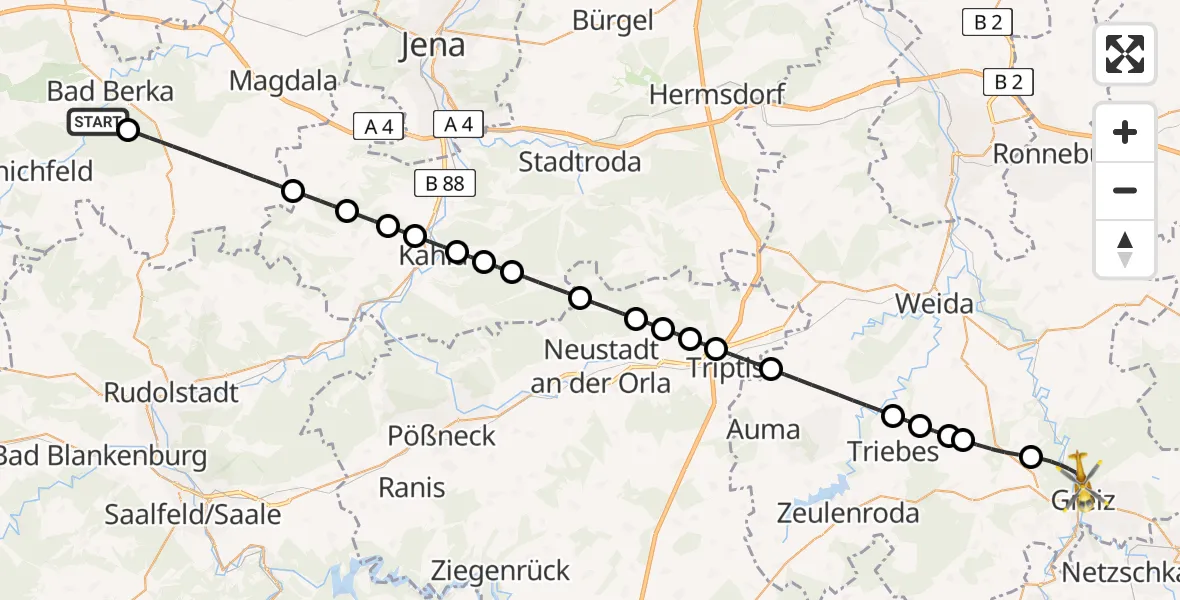 Flugroute Ambulanzhubschrauber Bad Berka - Greiz, 01 September 2026, 16:18