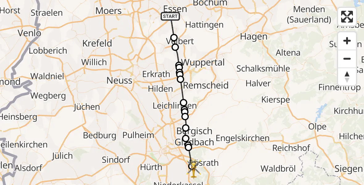 Flugroute Ambulanzhubschrauber Essen - Köln Bonn Flughafen, 01 September 2026, 16:20