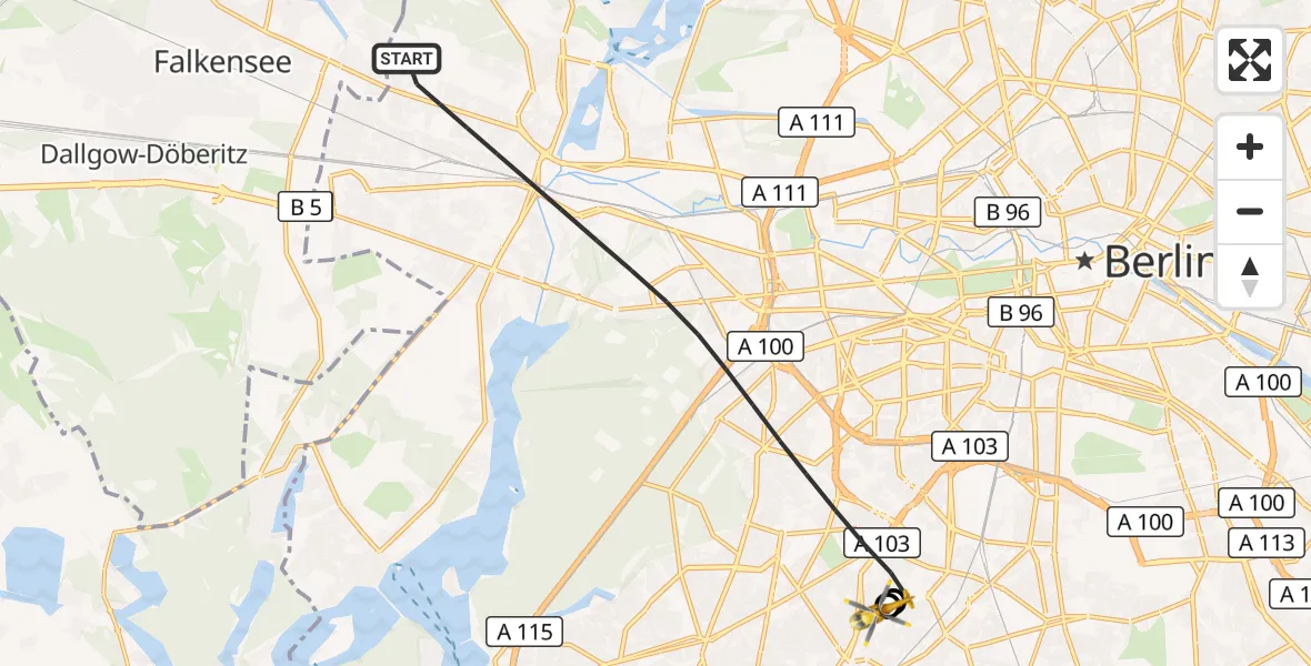 Flugroute Rettungshubschrauber Berlin - Charité Clinic Benjamin Franklin Campus, 01 September 2026, 16:25
