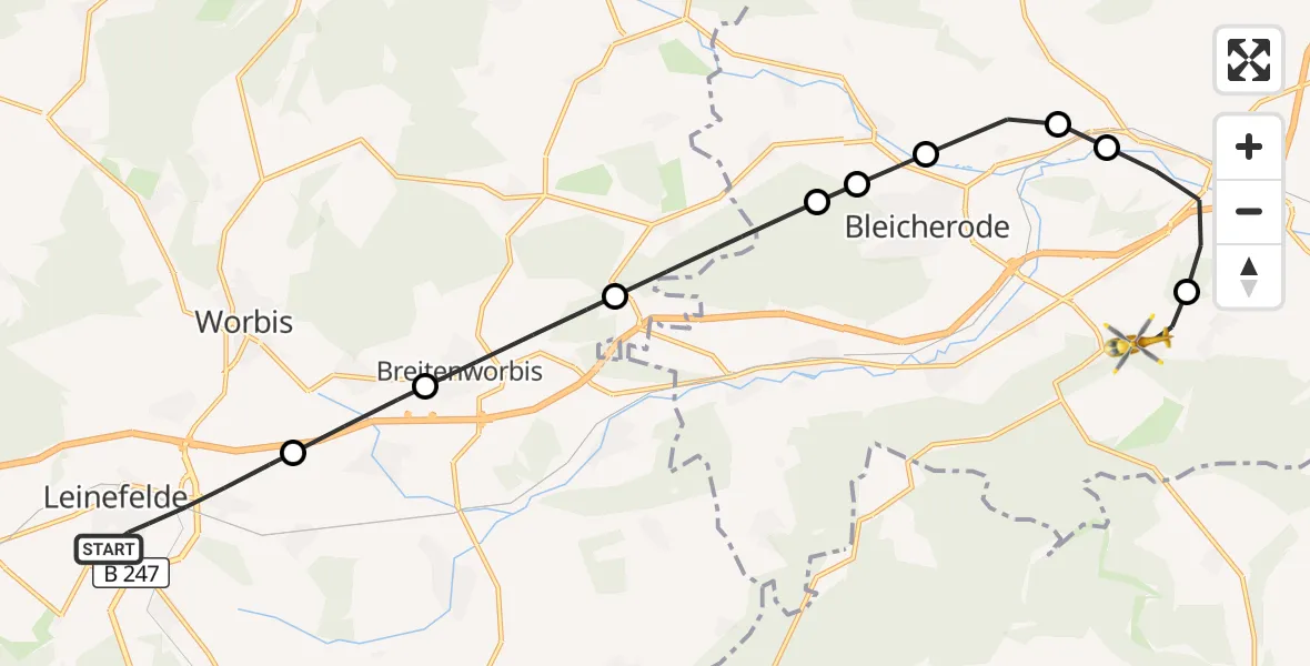 Flugroute Rettungshubschrauber Leinefelde-Worbis - Großlohra, 01 September 2026, 16:32