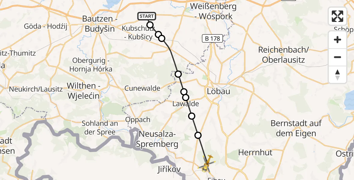 Flugroute Rettungshubschrauber Bautzen Flugplatz - Kottmar, 01 September 2026, 16:33