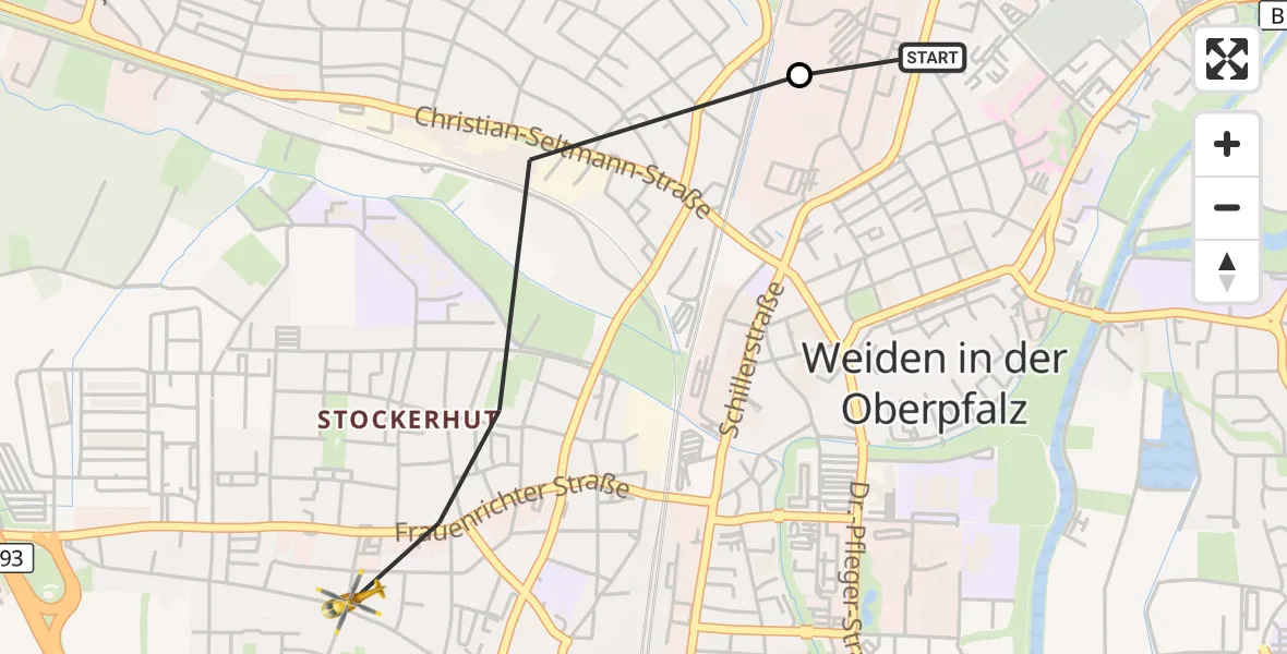 Flugroute Ambulanzhubschrauber Weiden Hospital - Weiden i.d.OPf., 01 September 2026, 16:34