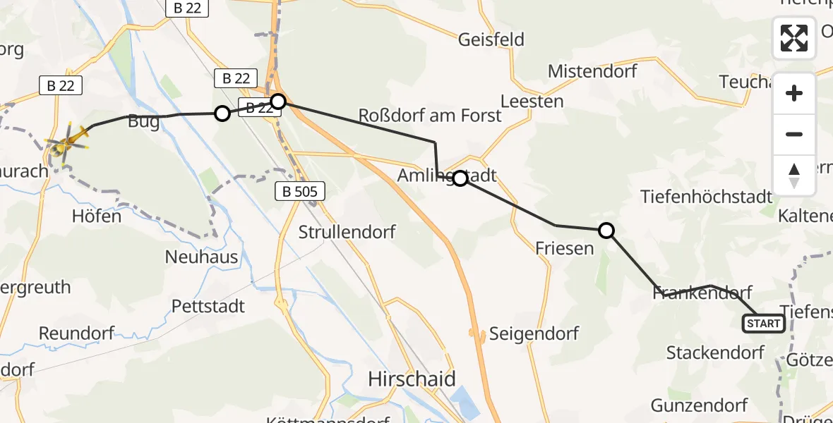 Flugroute Rettungshubschrauber Buttenheim - Bamberg, 01 September 2026, 16:35