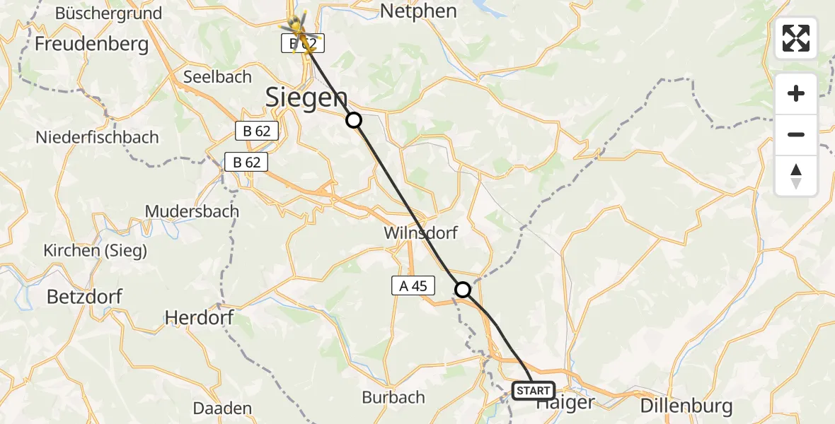 Flugroute Rettungshubschrauber Haiger - Siegen, 01 September 2026, 16:37