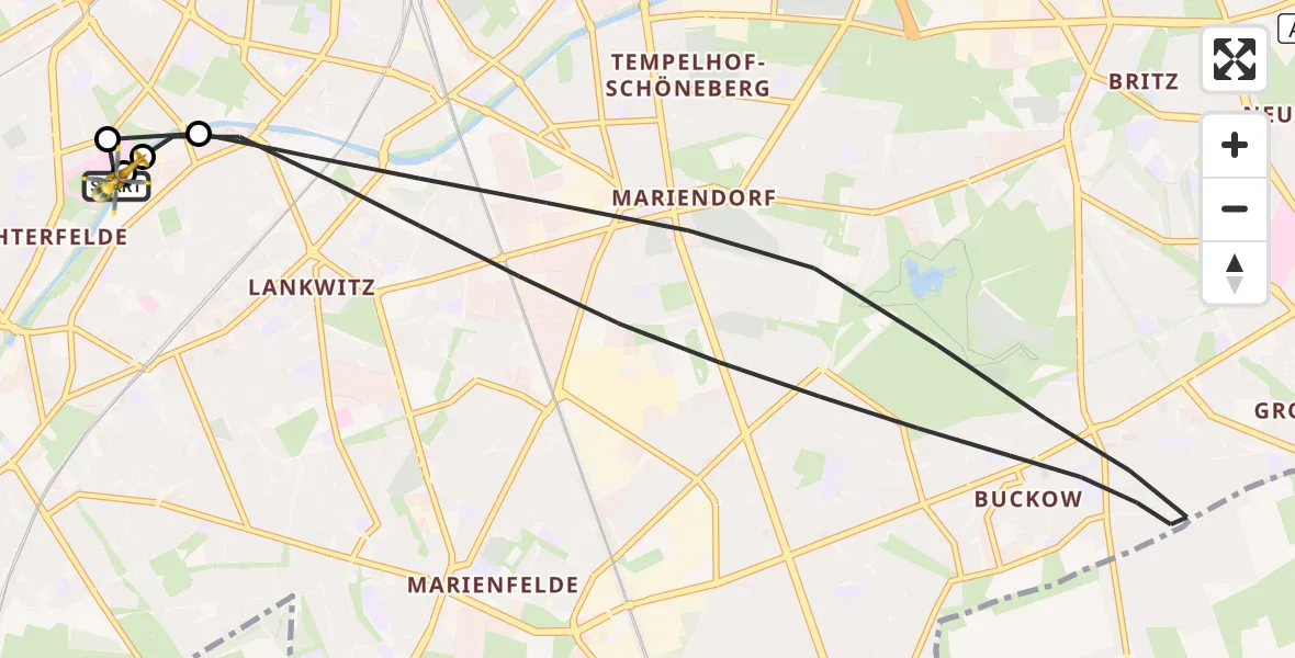 Flugroute Rettungshubschrauber Charité Clinic Benjamin Franklin Campus - Charité Clinic Benjamin Franklin Campus, 01 September 2026, 16:46