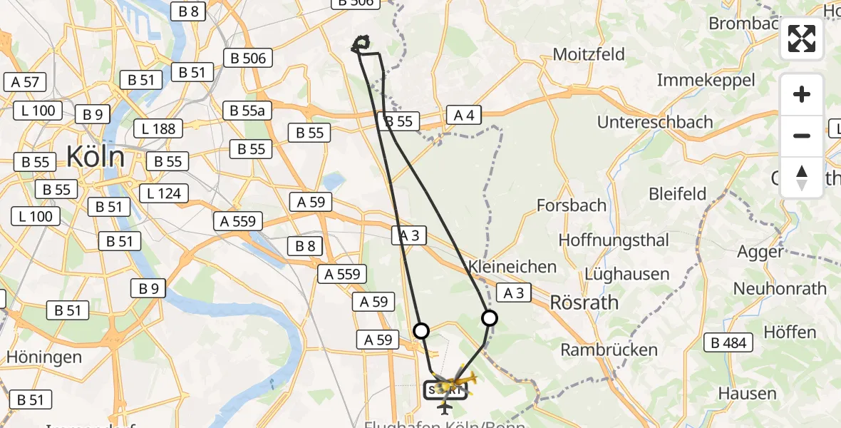 Flugroute Rettungshubschrauber Köln Bonn Flughafen - Köln Bonn Flughafen, 01 September 2026, 16:57
