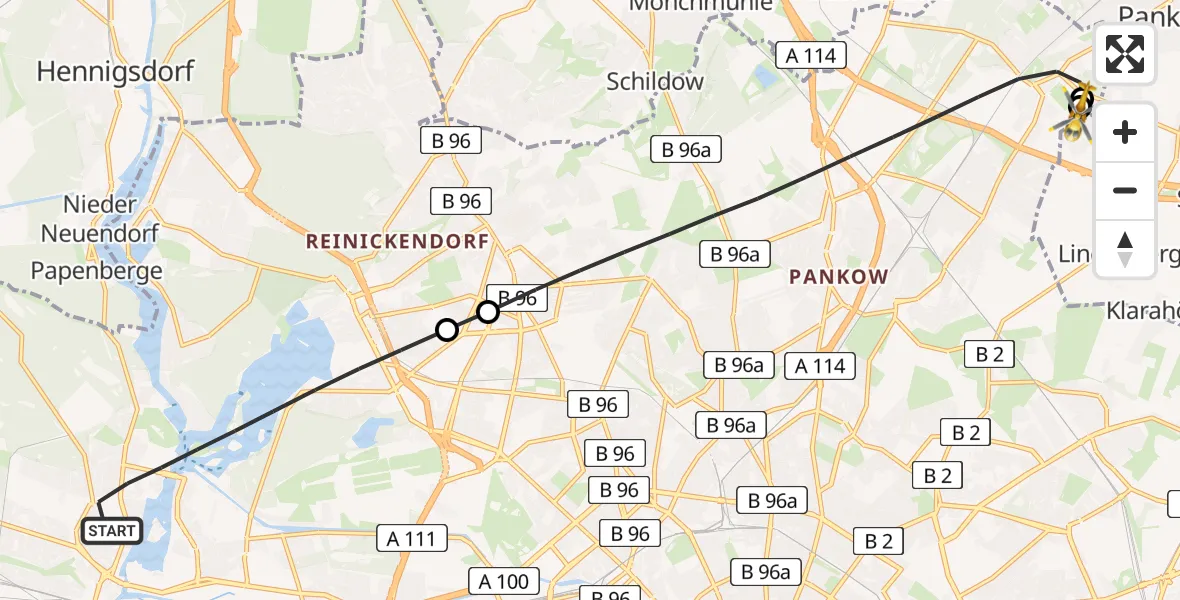 Flugroute Rettungshubschrauber Berlin - Helios Clinic Berlin-Buch, 01 September 2026, 16:57