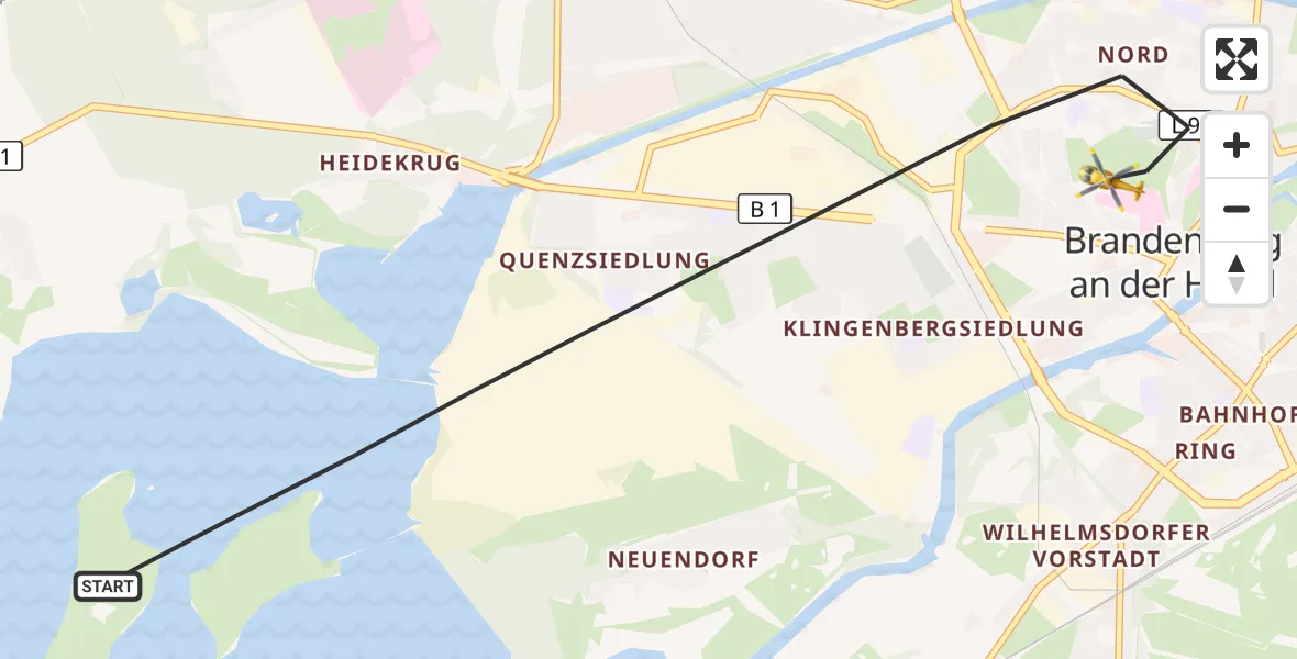 Flugroute Rettungshubschrauber Brandenburg an der Havel - Brandenburg an der Havel, 01 September 2026, 17:03