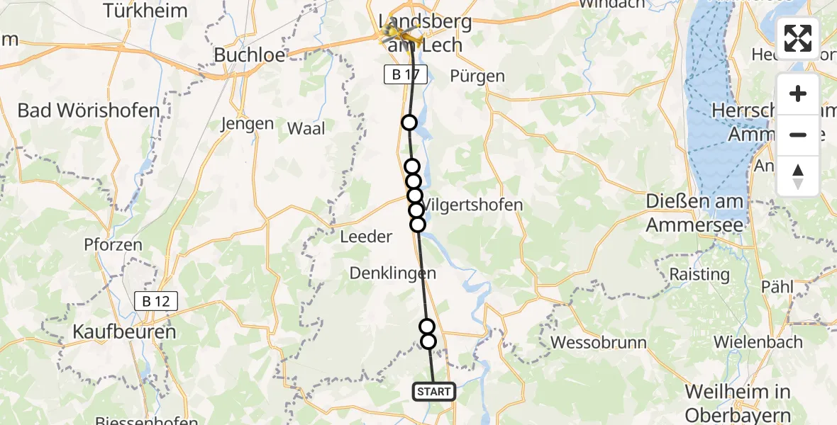 Flugroute Rettungshubschrauber Hohenfurch - Landsberg am Lech Hospital, 01 September 2026, 17:16