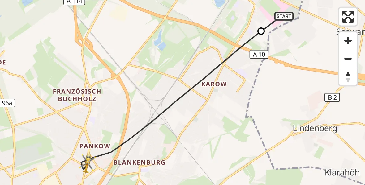 Flugroute Rettungshubschrauber Helios Clinic Berlin-Buch - Berlin, 01 September 2026, 17:25