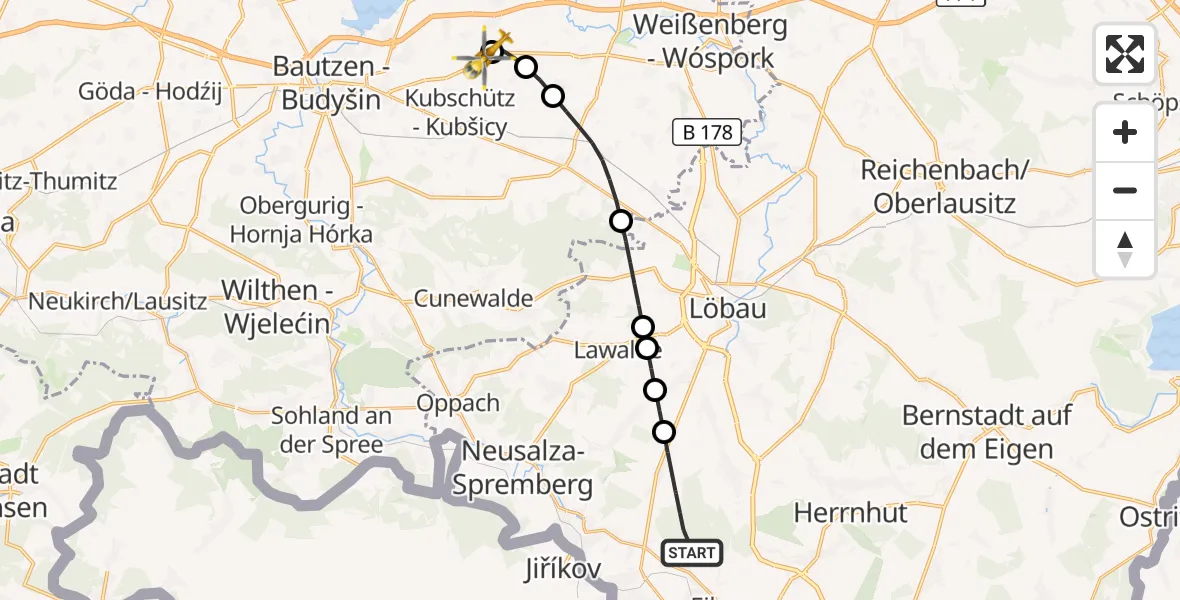 Flugroute Rettungshubschrauber Kottmar - Bautzen Flugplatz, 01 September 2026, 17:31