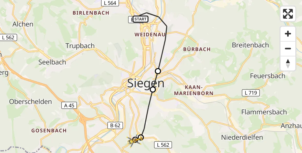 Flugroute Rettungshubschrauber Siegen - Evangelisches Jung-Stilling Hospital, 01 September 2026, 17:37
