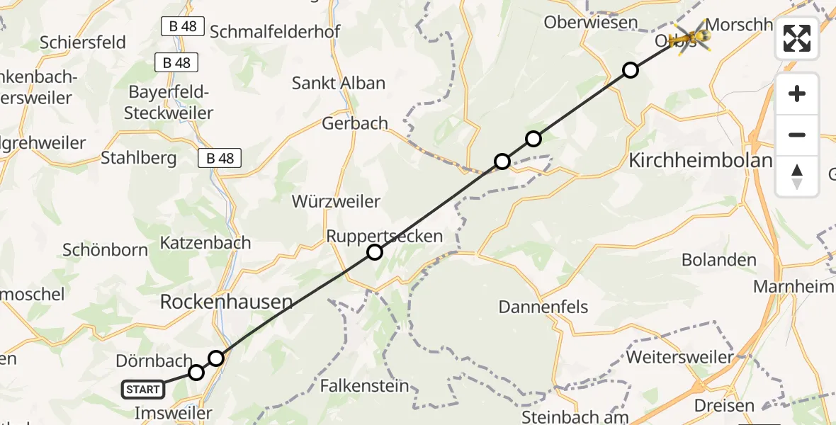 Flugroute Rettungshubschrauber Rockenhausen - Orbis, 01 September 2026, 17:44