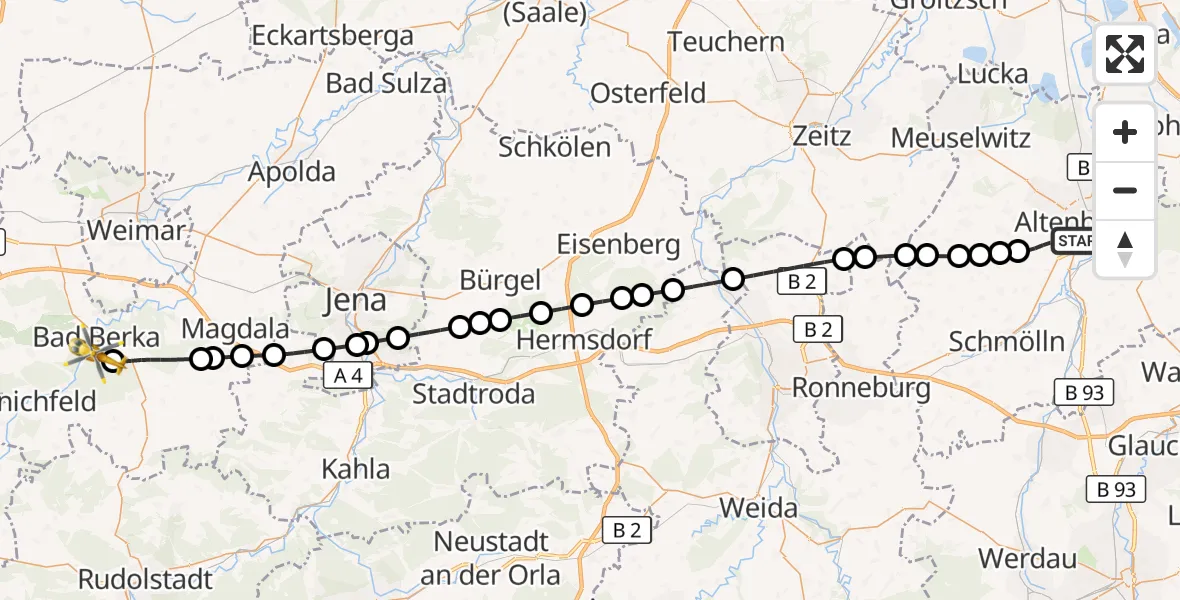 Flugroute Ambulanzhubschrauber Altenburg - Bad Berka, 01 September 2026, 17:48