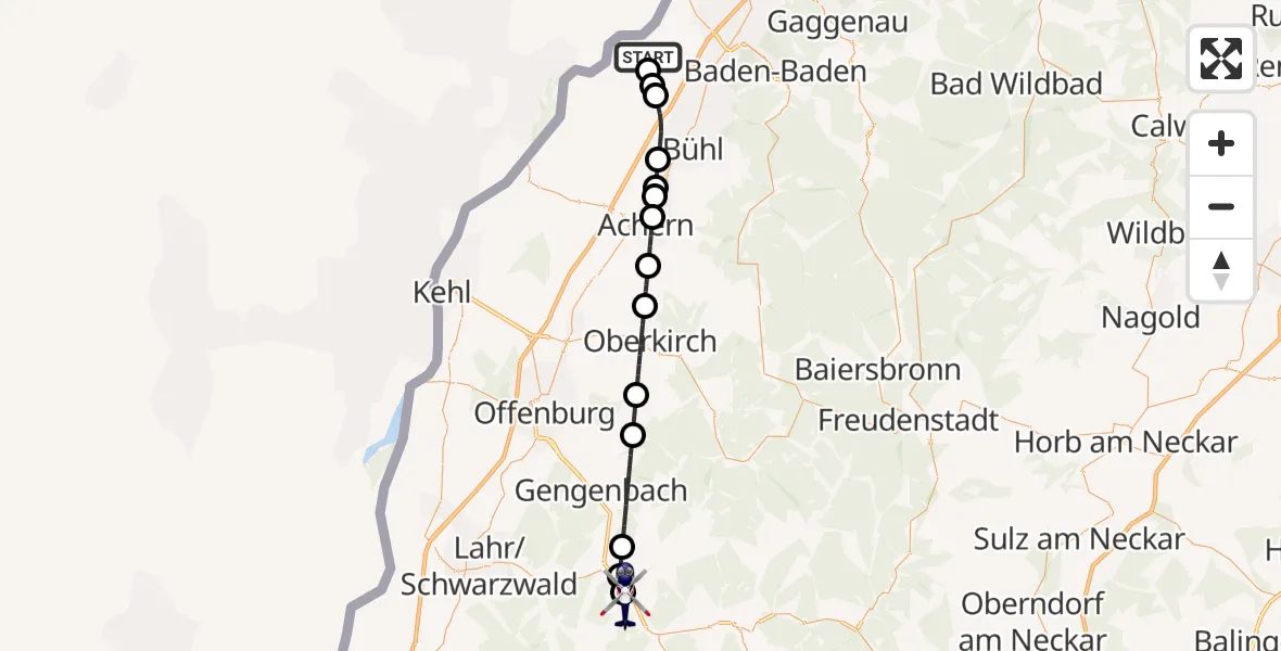 Flugroute Polizeihubschrauber Karlsruhe Baden-Baden Flughafen - Steinach, 01 September 2026, 17:48