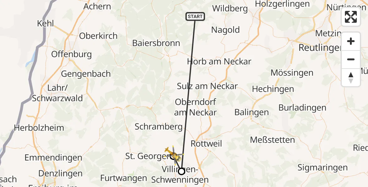 Flugroute Ambulanzhubschrauber Altensteig - Königsfeld im Schwarzwald, 01 September 2026, 17:51