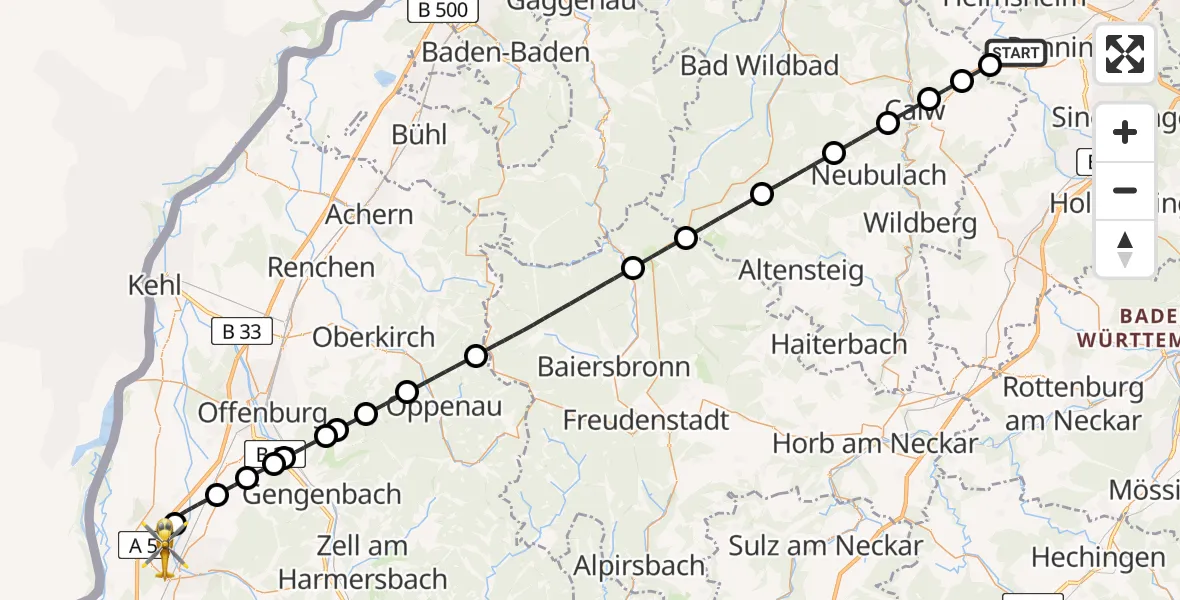 Flugroute Rettungshubschrauber Weil der Stadt - Lahr Flughafen, 01 September 2026, 18:00