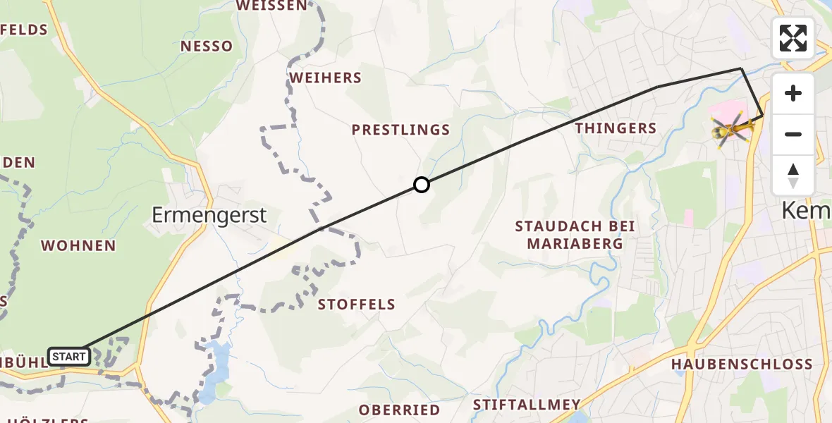 Flugroute Rettungshubschrauber Wiggensbach - Kempten (Allgäu), 01 September 2026, 18:05