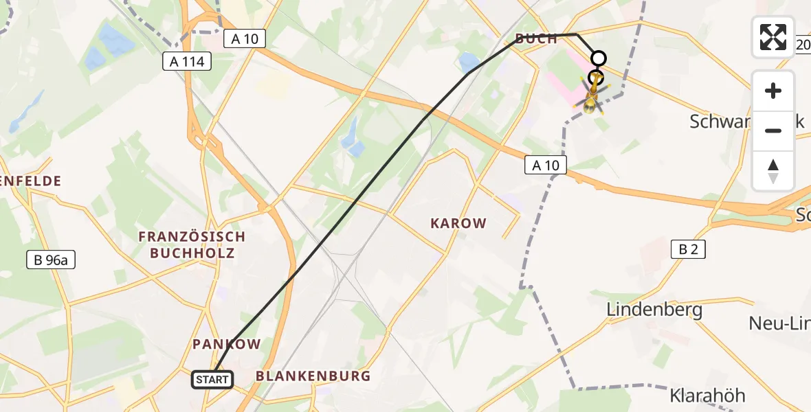 Flugroute Rettungshubschrauber Berlin - Helios Clinic Berlin-Buch, 01 September 2026, 18:14