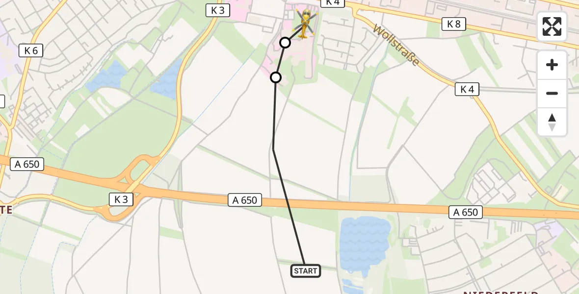 Flugroute Rettungshubschrauber Ludwigshafen am Rhein - Ludwigshafen Accident Hospital, 01 September 2026, 18:25