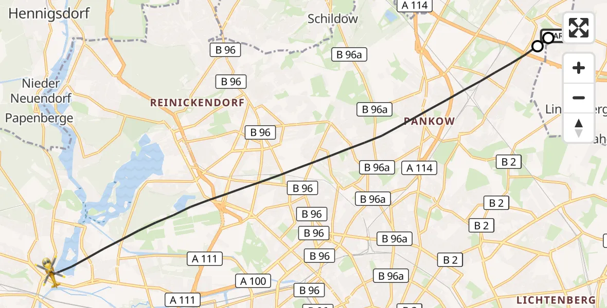 Flugroute Rettungshubschrauber Helios Clinic Berlin-Buch - Berlin, 01 September 2026, 18:56
