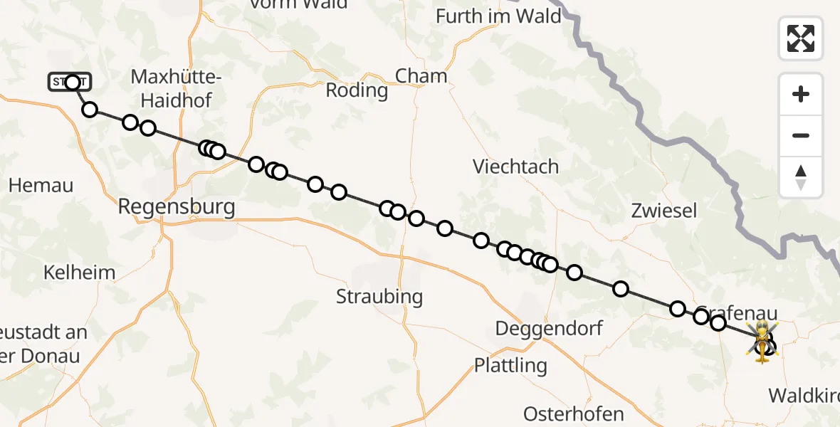 Flugroute Rettungshubschrauber Militärflugplatz Hohenfels - Ringelai, 01 September 2026, 19:00