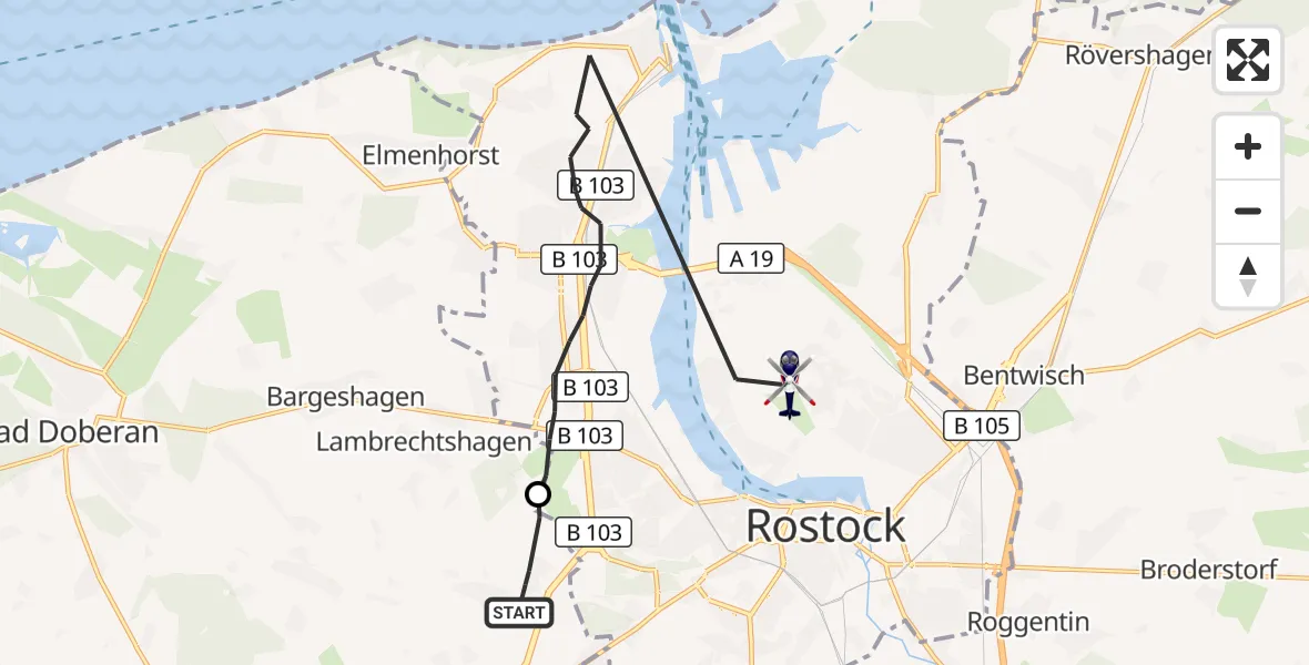 Flugroute Polizeihubschrauber Kritzmow - Rostock, 01 September 2026, 19:11