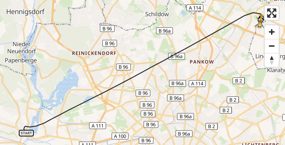 Flugroute Rettungshubschrauber Berlin - Helios Clinic Berlin-Buch, 01 September 2026, 19:12