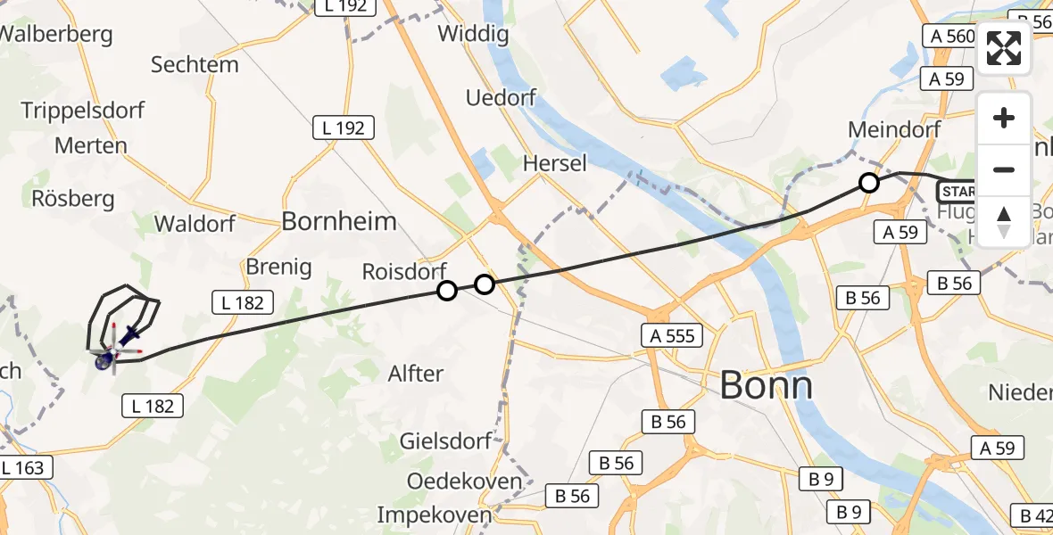 Flugroute Polizeihubschrauber Sankt Augustin - Bornheim, 01 September 2026, 19:21