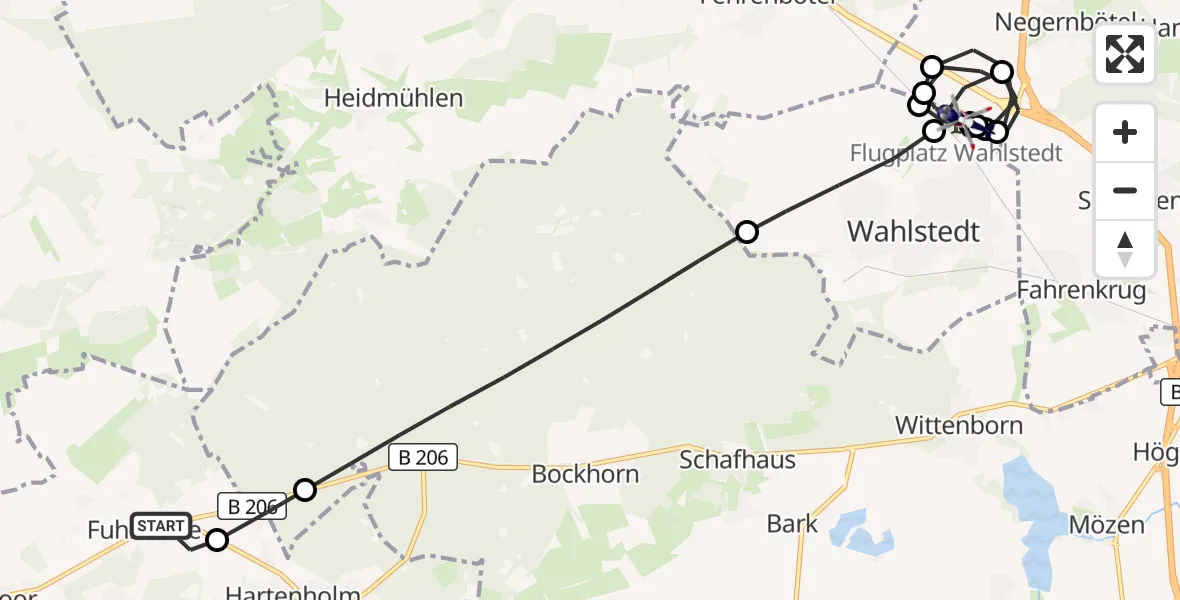 Flugroute Polizeihubschrauber Hasenmoor - Wahlstedt Flugplatz, 01 September 2026, 19:35